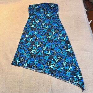 Early 2000s Aqua Blues Strapless Abstract Dress
